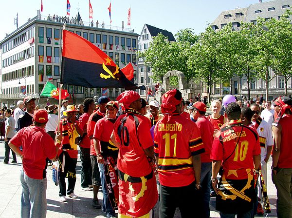 Fans of the Angola national football team in Cologne, Germany.