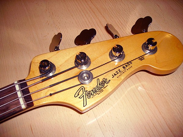 A typical Fender Jazz Bass headstock.