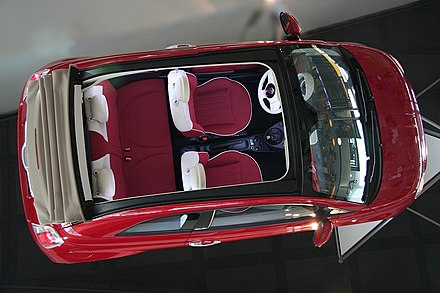 Fiat 500 Cabrio with fabric roof folded to the rear