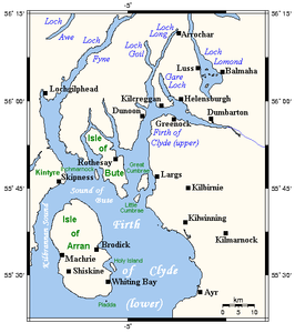 Kaart van de Firth of Clyde met het eiland Bute