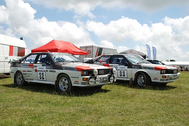 Audi Quattro's Group 4. Earlier car in front, later variant with wheel arch extensions in the back