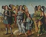 Francesco Botticini (Werkstatt) - Die drei Erzengel mit dem kleinen Tobias - 1069 - Bavarian State Painting Collections.jpg