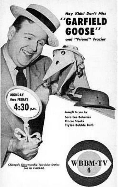 Advertisement for Garfield Goose on WBBM-TV, from 1953.