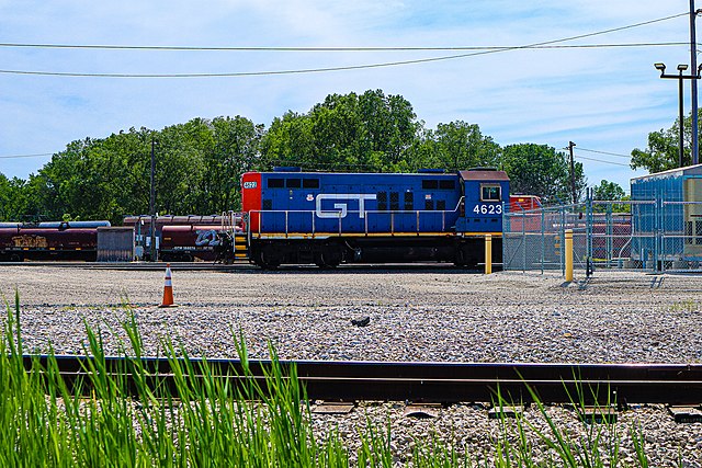 GTW GP9R #4623 sits in CN's Green Bay yard.