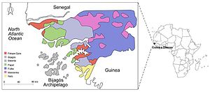 Поширення балантської мови (на карті — Balanta) в Гвінеї-Бісау.