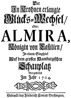 Georg Friedrich Händel - Almira - title page of the libretto - Hamburg 1704.png