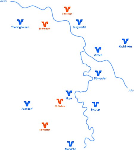 Geschäftsstellengebiet der Volksbank Aller Weser