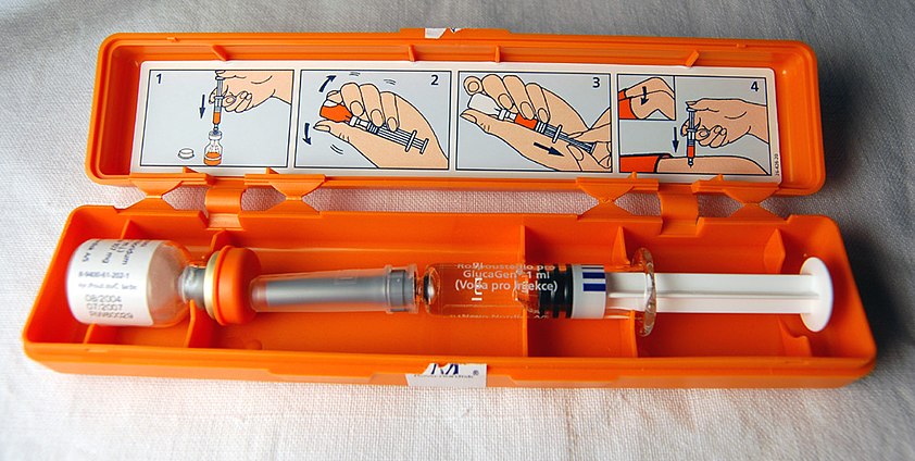 A glucagon kit used to treat severe hypoglycaemia.