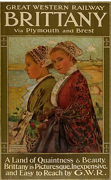 plakat przedstawiający 2 bretońskie kobiety ubrane w regionalne nakrycia głowy.