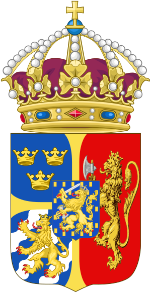 Louise's coat of arms as queen of Sweden and Norway