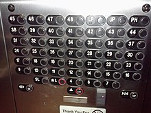 A large elevator panel in a North American high-rise omits several floors as well as designating three separate levels as penthouse floors. Idiosyncratic elevator panel.jpg