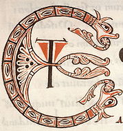 "E" d'influència cèltica. Missal de l'abadia de Corbie, s. XI