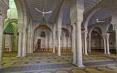 Interior of the prayer hall, showing arcaded aisles with grouped columns