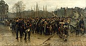 Lukisan Isaac Israels, menggambarkan rekrutan KNIL berbaris di Rotterdam untuk dikirim ke Hindia Belanda[21]