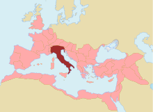 Extent of territory named Italy in the age of the Roman empire Italia (Romia Imperio).svg