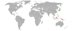Mappa che indica le posizioni del Giappone e delle Filippine