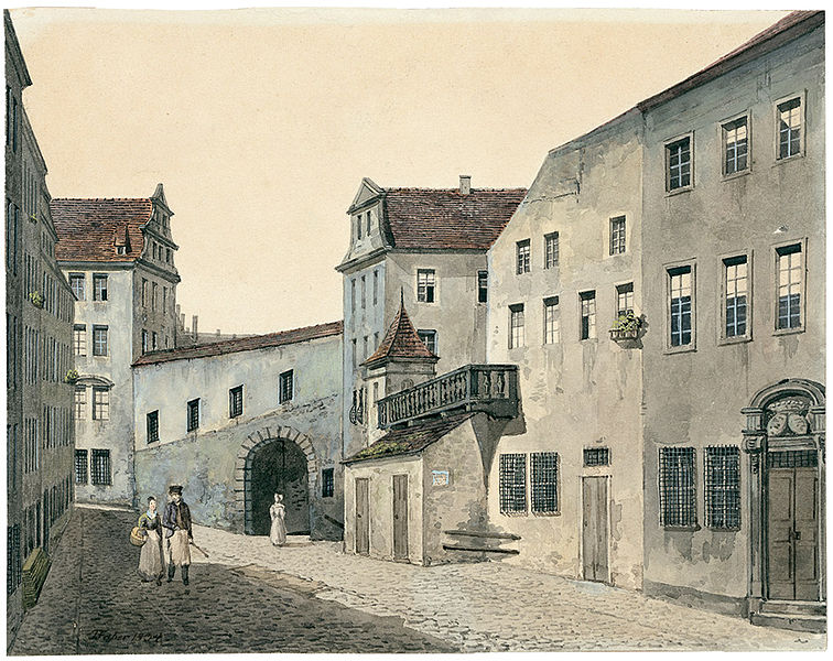 File:Johann Joachim Faber Paar beim Spaziergang in einer Altstadtgasse 1834.jpg