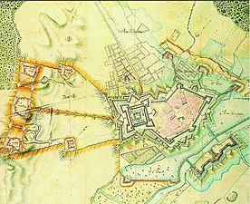 Plattegrond met stervormige citadel en bruggenhoofd