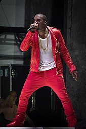 Minaj is a guest vocalist on Kanye West's (pictured) song "Monster". Kanye West At the Big Chill 2011.jpg