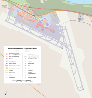 Flughafen Wien-Schwechat: Geschichte, Lage und Verkehrsanbindung, Flughafenanlagen