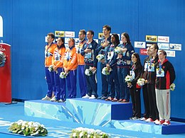 Kazan 2015 - Ceremonia victoriei ștafetă 4 × 100 metri liber MIXED.JPG