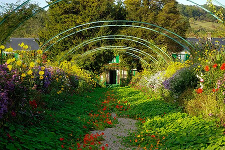 L'allée centrale du Clos Normand au jardin de Claude Monet.