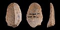 Grattoir double sur lame, Aurignacien (40 000-29 000 BP, correspond à l'arrivée d'Homo sapiens en Europe, première occupation de la grotte Chauvet).