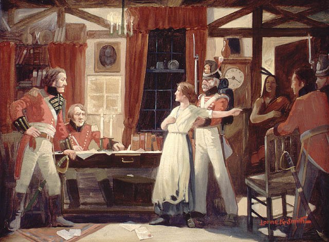 War of 1812 heroine Laura Secord warning British commander James FitzGibbon of an impending American attack at Beaver Dams