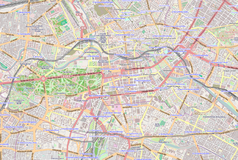 Mapa konturowa centrum Berlina, w centrum znajduje się punkt z opisem „Berlińsko-Brandenburska Akademia Nauk”