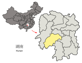 Shaoyangs läge i Hunan, Kina.