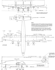 3-view line drawing of the Lockheed C-121C Constellation