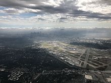 Aerial photo of Dallas Love Field, looking South with downtown Dallas in the distance.