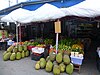 Local jackfruit and other tropical fruit at a roadside fruit shop in Manhao (in the Red River valley between Gejiu and Hekou)