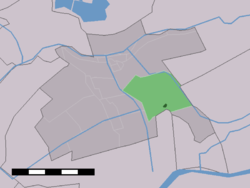 The town centre (dark green) and the statistical district (light green) of Vlist in the municipality of Vlist.