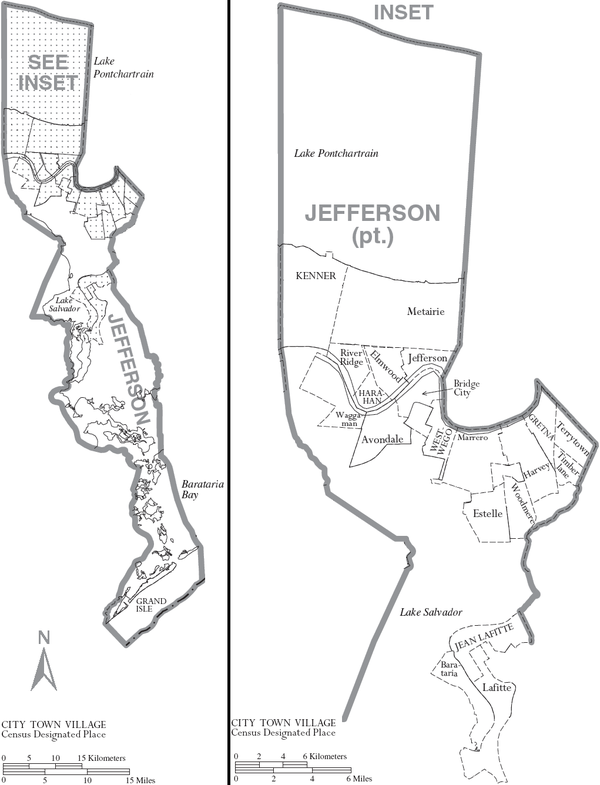 600px Map of Jefferson Parish Louisiana With Municipal Labels