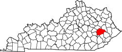 map of Kentucky highlighting Breathitt County