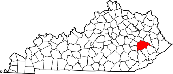 Map of Kentucky highlighting Breathitt County