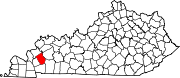 Harta statului Kentucky indicând comitatul Caldwell