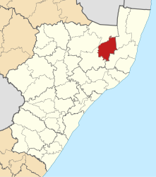 Map of KwaZulu-Natal with Nongoma highlighted (2016) .svg