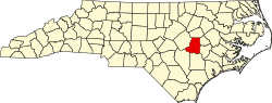 Kart over Wayne County i North Carolina