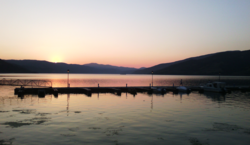 Marina in Donji Milanovac during sunset