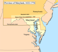 Um mapa da Província de Maryland.