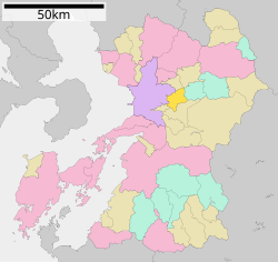 Mashiki'nin Kumamoto prefektörlüğündeki konumu