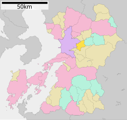 Mashikis läge i Kumamoto prefektur Städer:      Signifikanta städer      Övriga städer Landskommuner:      Köpingar      Byar