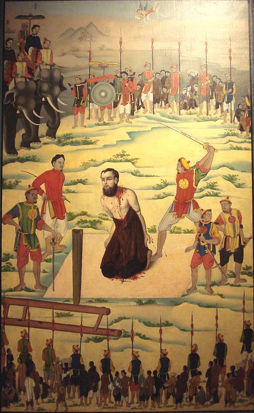 Martyrdom of Saint Pierre Borie, 24 November 1838, in Tonkin, Vietnam. Vietnamese painting.