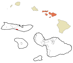 Maui County Hawaii Incorporated and Unincorporated areas Kaunakakai Highlighted.svg