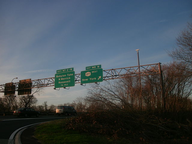 Signage on the Meadowbrook as seen from exit M8 in Freeport