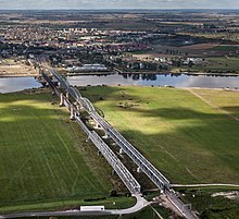 Road and railway bridges on the Vistula river in Tczew