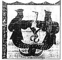 A Han-era mural depicting Nuwa with a compass and Fuxi with a square NuwaFuxi1.JPG