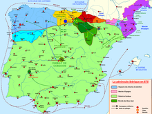 The Iberian peninsula in 875. Peninsule iberique en 875.png